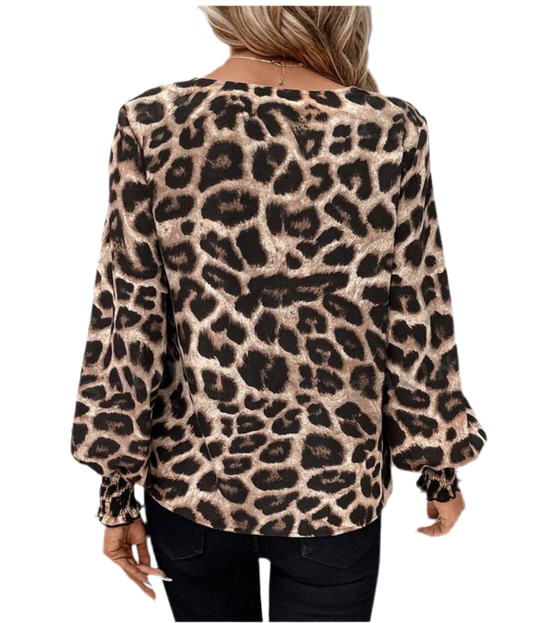 Leopard V-Neck Long Sleeve Top